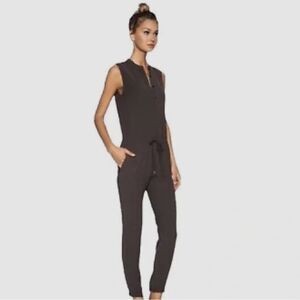 Vince Women Jumpsuit 12 Green Sleeveless Drawstring Waist Straight Pockets